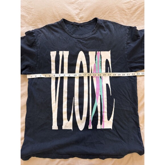 Vlone Mens L Navy Short Short Sleeve Crew Neck Cotton Vice City T-Shirt USA - Picture 5 of 6